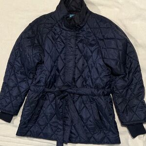 Draper James Navy Blue Quilted Jacket with Cinch Belt